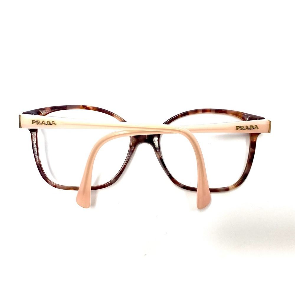 Prada Brown Pink Tortoise Gold Cat Eye Square Glasses Italy SPR 01O 55 17 140 - Picture 5 of 8